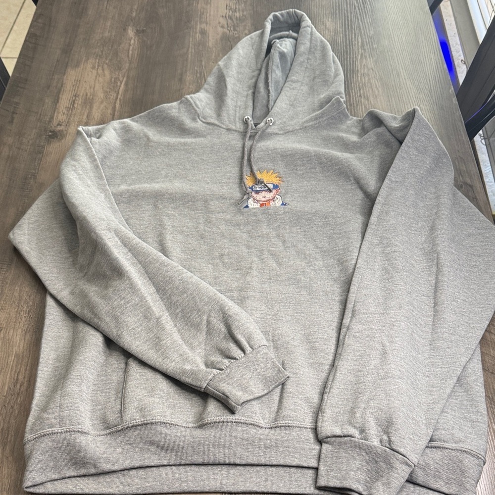 Naruto Embroidered Fruit of the Loom Gray Hoodie
